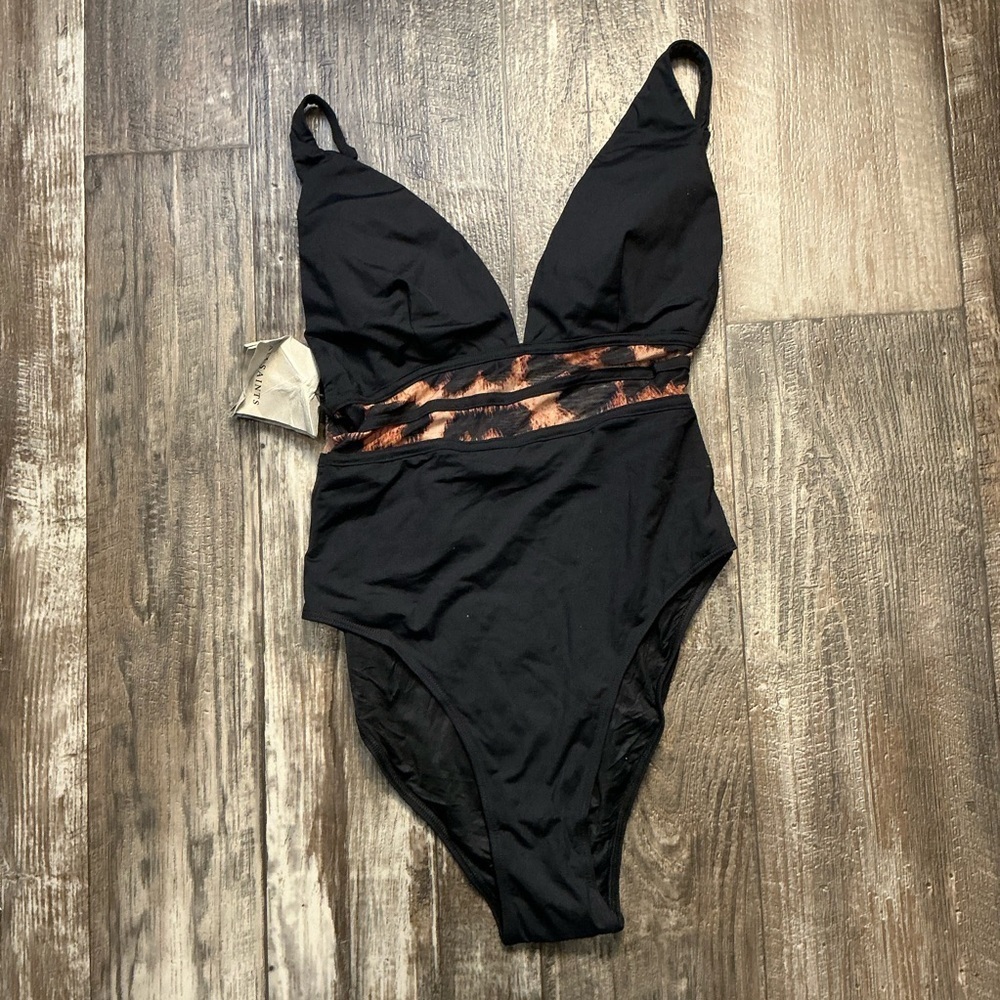 All Saints Elegant Black and Orange Women's Swimsuit Size Small